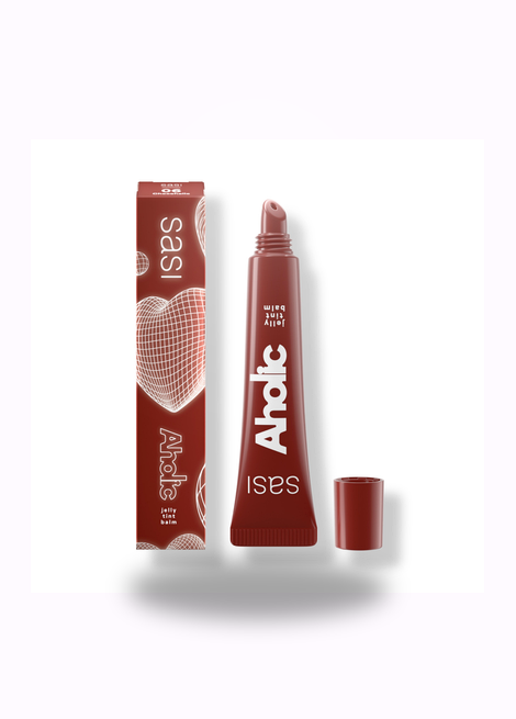 Aholic lip balm with packaging on a white background