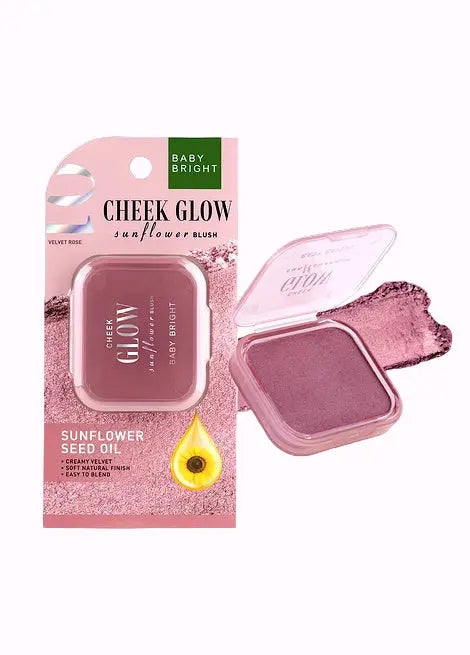 Baby Bright Cheek Glow sunflower blush with packaging on a gray background