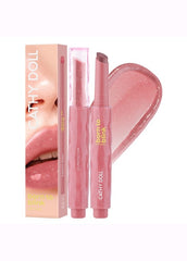 Cathy Doll lip product set with pink packaging and lip gloss on a white background
