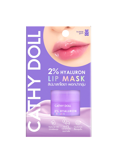 Cathy Doll 2% Hyaluron Lip Mask packaging with a close-up of lips on a white background