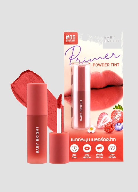 Baby Bright lipstick and primer packaging on a light gray background