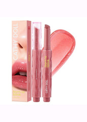 Cathy Doll lip product set with pink lipstick and packaging on a white background