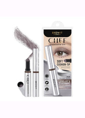 Eyeshadow dip with applicator and packaging on a white background