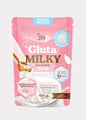 Pink package of Gluta Milky Spa Bubble Soup with branding and product details on a white background