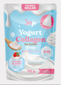 Yogurt collagen soap package with blue and white design