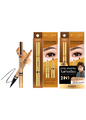 Eyebrow pencil and packaging with eye and eyebrow illustrations on a white background