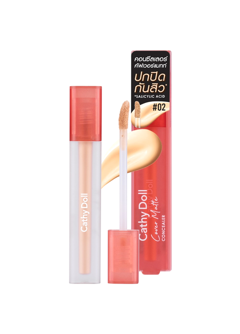 Cathy Doll concealer with applicator and packaging on a white background