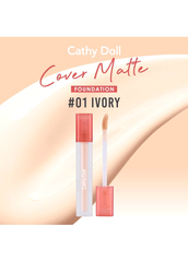 Cathy Doll Cover Matte Foundation #01 Ivory packaging on a beige background