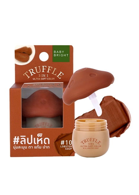 Truffle-themed product with packaging and container on a white background